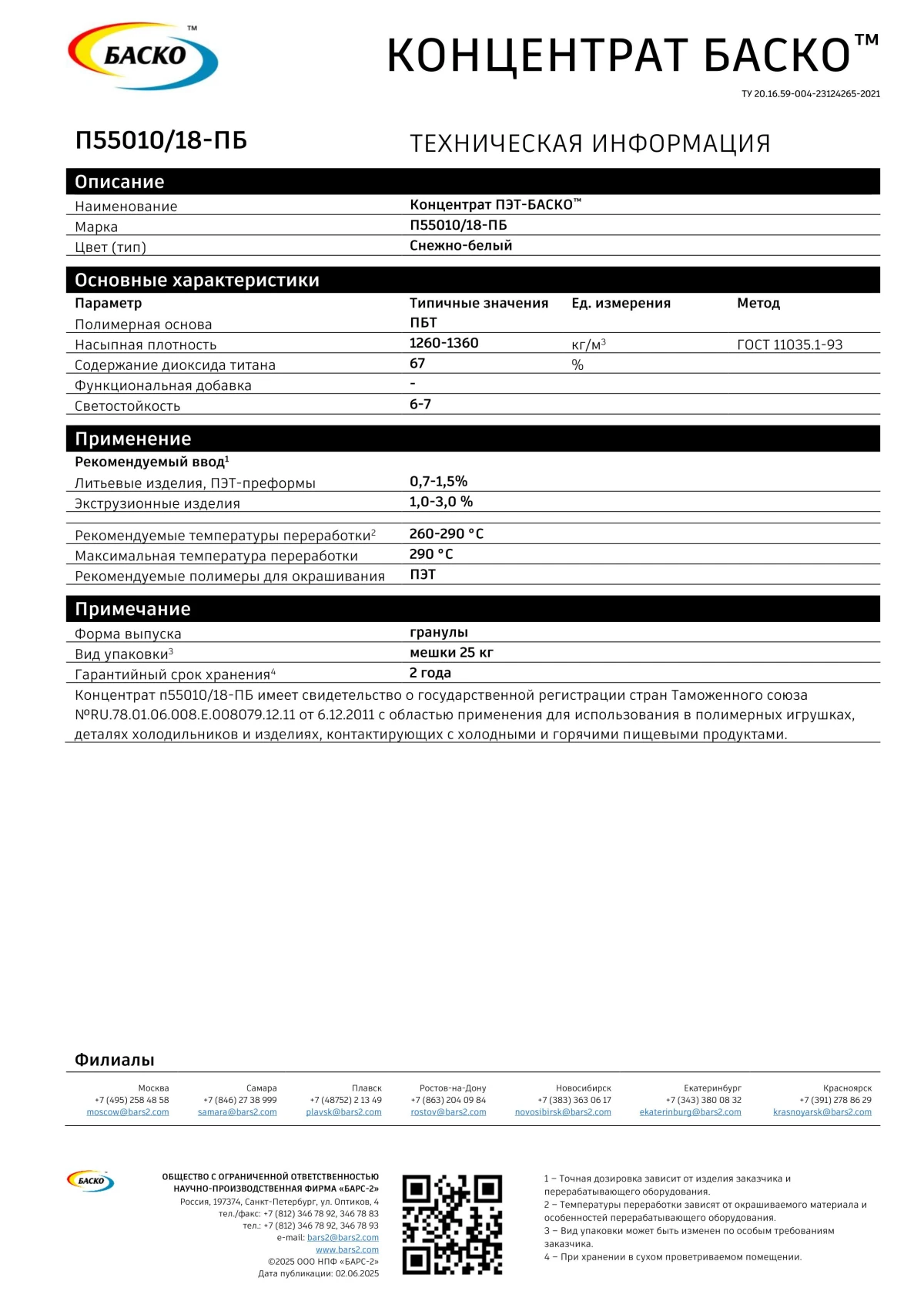 Концентрат БАСКО снежно-белый для ПЭТ П55010/18-ПБ (25 кг)