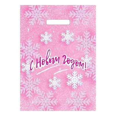 Пакет с вырубной ручкой 29х40см (35) (Снежинки на розовом) НГ Артпласт (х50/1000)