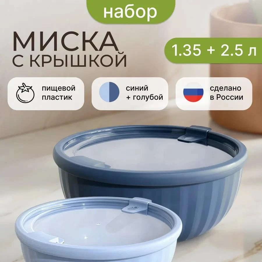 Набор из 2 мисок с крышками SATURN , голубой и синий